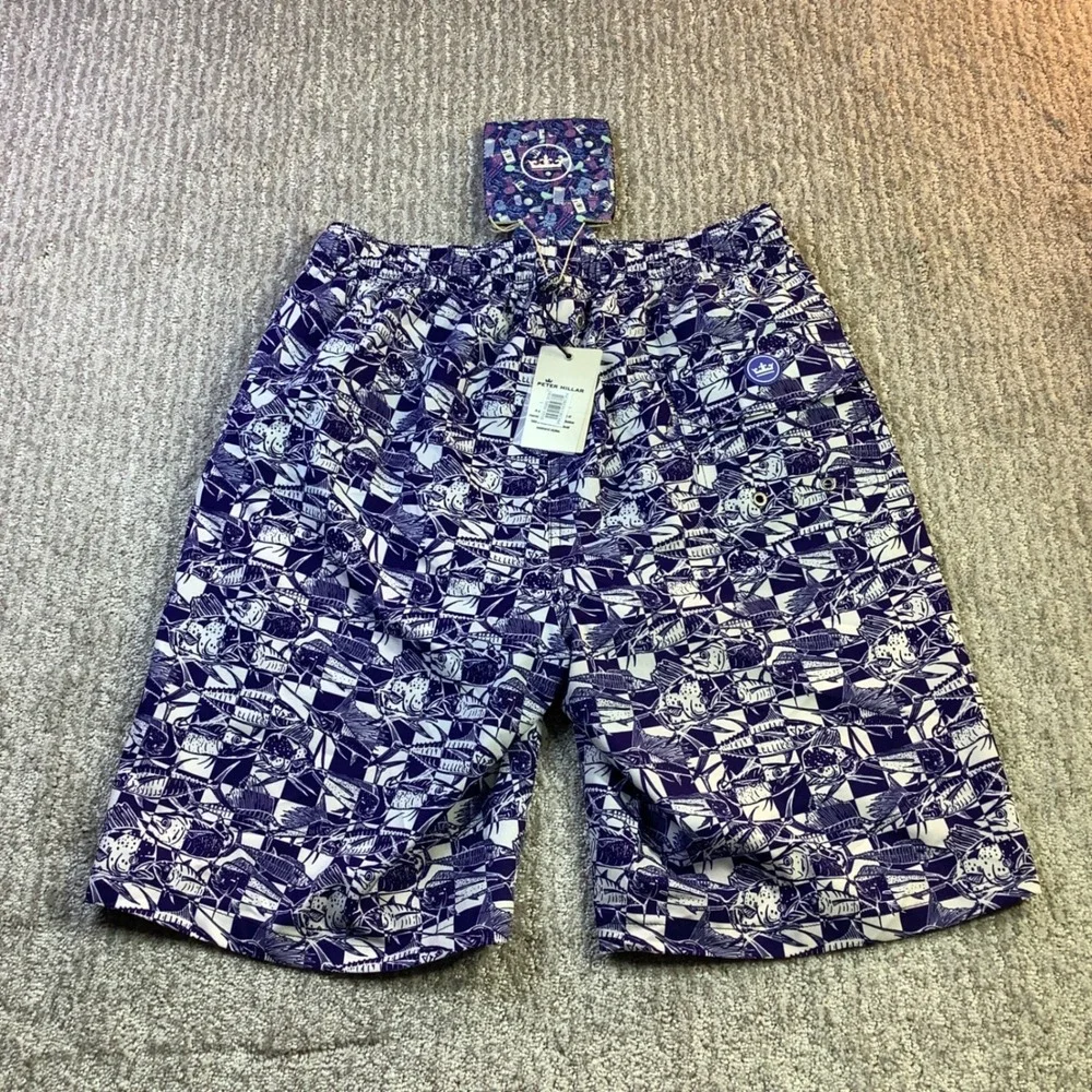 Peter Millar Seaside Men Fish Print Swim Trunks Size‎ S NWT